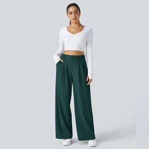 HALARA Deep Green Wide-Leg Pants